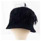 Boutique New York Montreal Black Velvet Cloche Hat with Net Veil