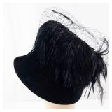 Boutique New York Montreal Black Velvet Cloche Hat with Net Veil