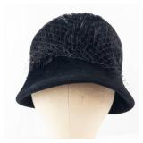 Boutique New York Montreal Black Velvet Cloche Hat with Net Veil