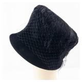 Boutique New York Montreal Black Velvet Cloche Hat with Net Veil