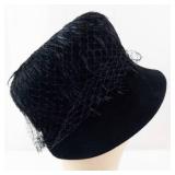 Boutique New York Montreal Black Velvet Cloche Hat with Net Veil