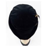 Velvet Cloche Hat with Feather & Flower Accent - Black, Medium