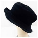 Velvet Cloche Hat with Feather & Flower Accent - Black, Medium