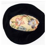 Velvet Cloche Hat with Feather & Flower Accent - Black, Medium