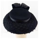 Merrimac Hat Corp Wool Pillbox Hat with Netting & Satin Bow - Black