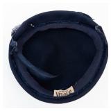 Genuine Velour Navy Beret with Rhinestone Rosette Trim & Feather