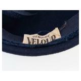 Genuine Velour Navy Beret with Rhinestone Rosette Trim & Feather