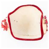 Floral Fascinator Headpiece - Pink Coral Flowers & Red Velvet Trim