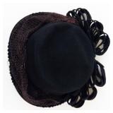 Black Felt Cloche Hat - Ribbon Loop Accent & Netting