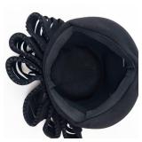 Black Felt Cloche Hat - Ribbon Loop Accent & Netting
