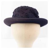 Navy Felt Cloche Hat - Net Overlay with Ribbon Bow