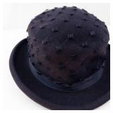 Navy Felt Cloche Hat - Net Overlay with Ribbon Bow