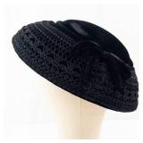 Clover Lane Black Velvet Cloche Hat with Net Overlay and Bow