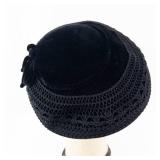 Clover Lane Black Velvet Cloche Hat with Net Overlay and Bow