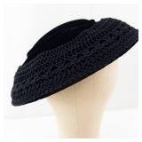 Clover Lane Black Velvet Cloche Hat with Net Overlay and Bow