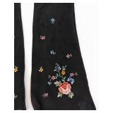 Black Long Gloves - Floral Embroidery Motif, Opera Length Pair