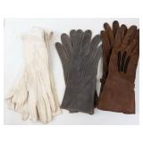 Vintage Leather Gauntlet Gloves - White, Gray & Brown (3 Pairs)