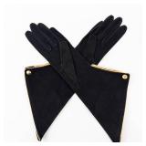 Ladies Vintage  Black Opera Gloves - Long Evening Gloves With Gold Trim
