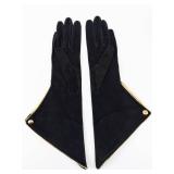 Ladies Vintage  Black Opera Gloves - Long Evening Gloves With Gold Trim