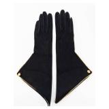 Ladies Vintage  Black Opera Gloves - Long Evening Gloves With Gold Trim
