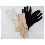 Glove Lot - White Satin Gloves, Beige Mesh Gloves, Black Knit Dress Gloves - Assorted Sizes