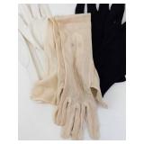 Glove Lot - White Satin Gloves, Beige Mesh Gloves, Black Knit Dress Gloves - Assorted Sizes