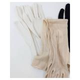 Glove Lot - White Satin Gloves, Beige Mesh Gloves, Black Knit Dress Gloves - Assorted Sizes