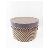 Hat Box - Navy & Beige Diagonal Stripes, Cylindrical with Rope Handles