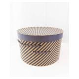 Hat Box - Navy & Beige Diagonal Stripes, Cylindrical with Rope Handles