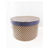 Hat Box - Navy & Beige Diagonal Stripes, Cylindrical with Rope Handles