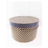 Hat Box - Navy & Beige Diagonal Stripes, Cylindrical with Rope Handles