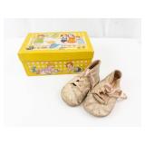 Infant Leather Baby Shoes - Vintage Lace-Up, ~3in Length, with Yellow Box