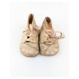 Infant Leather Baby Shoes - Vintage Lace-Up, ~3in Length, with Yellow Box