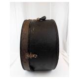 Vintage Round Leather Case For Storage For Hats Etc.- Patterned Interior