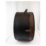 Vintage Round Leather Case For Storage For Hats Etc.- Patterned Interior