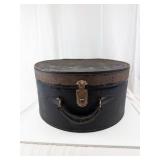 Vintage Round Leather Case For Storage For Hats Etc.- Patterned Interior