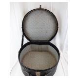 Vintage Round Leather Case For Storage For Hats Etc.- Patterned Interior