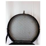 Vintage Round Leather Case For Storage For Hats Etc.- Patterned Interior