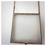 Powder Compact - Pink Enamel with Gold Floral Vine Design - Vintage Vanity Box