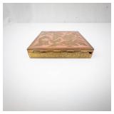 Powder Compact - Pink Enamel with Gold Floral Vine Design - Vintage Vanity Box