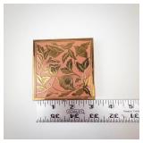 Powder Compact - Pink Enamel with Gold Floral Vine Design - Vintage Vanity Box