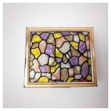 Vintage Mini Stained Glass Mosaic Jewelry Box With Mirror