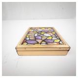Vintage Mini Stained Glass Mosaic Jewelry Box With Mirror