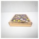Vintage Mini Stained Glass Mosaic Jewelry Box With Mirror