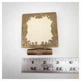 Helena Rubinstein Vanity Compact with Powder & REMOVEABLE LIPSTICK! - Gold Tone Vintage