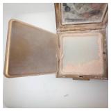 Vintage Gold-Tone Powder Compact with Enamel Scene, 2.5 in Square, Mirror