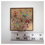 Vintage Gold-Tone Powder Compact with Enamel Scene, 2.5 in Square, Mirror