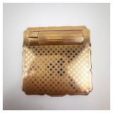 FRATTON Compact - Vintage Gold-Tone with Built-In Lipstick Tube and Mirror