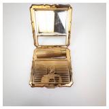 FRATTON Compact - Vintage Gold-Tone with Built-In Lipstick Tube and Mirror