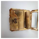 FRATTON Compact - Vintage Gold-Tone with Built-In Lipstick Tube and Mirror